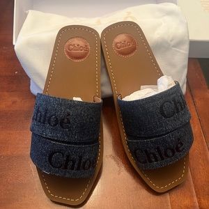 Chloe Denim Blue Sandals Open-Toe Slide